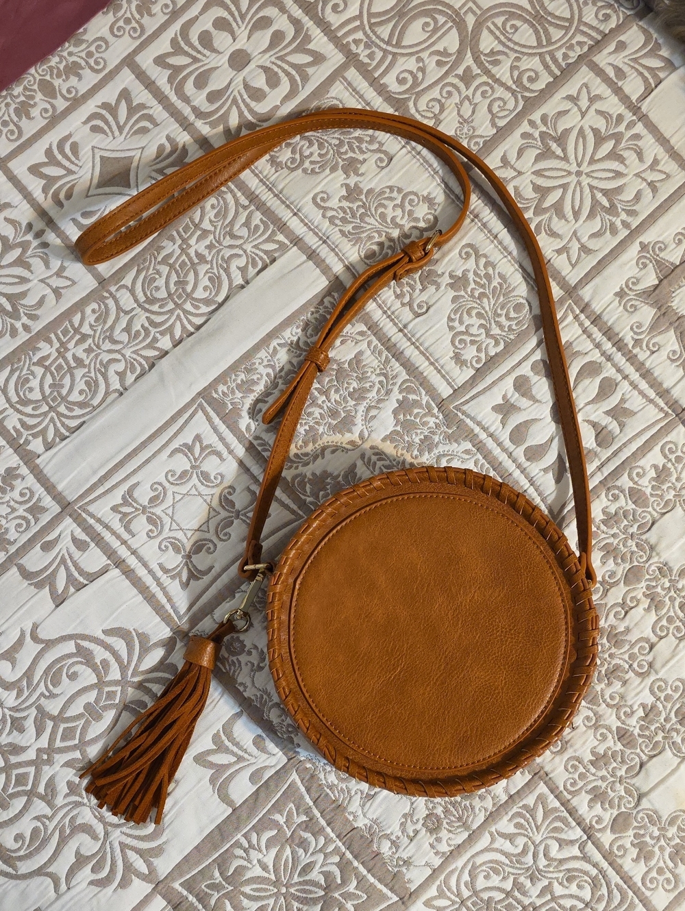 Sole Society Round Crossbody Bag with Tassel - Tan